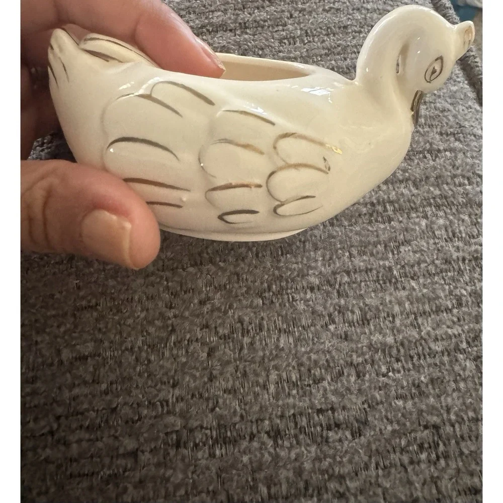 Vintage Ceramic‎ Swan Stacking Salt Pepper Condiment Pot With Spoon